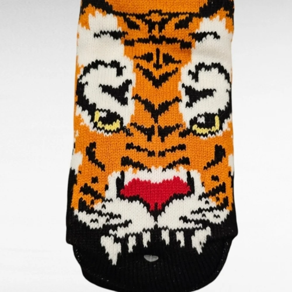 Tiger Sherpa Lined Slipper Socks Non Skid One Size